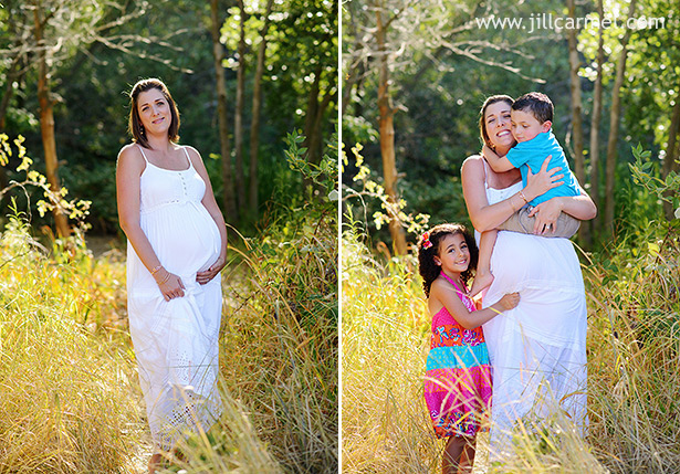 mom is stunning in her long white maxi dress for maternity portraits