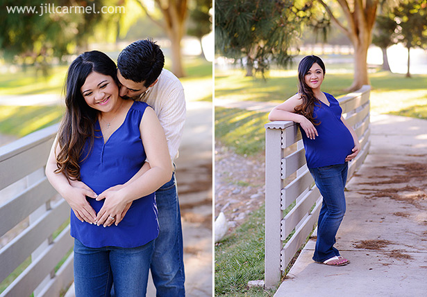 deep blue maternity blouse is perfect for pregnancy portraits by the fence in elk grove