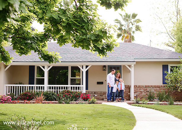 family portraits in front of their Arden Sacramento home