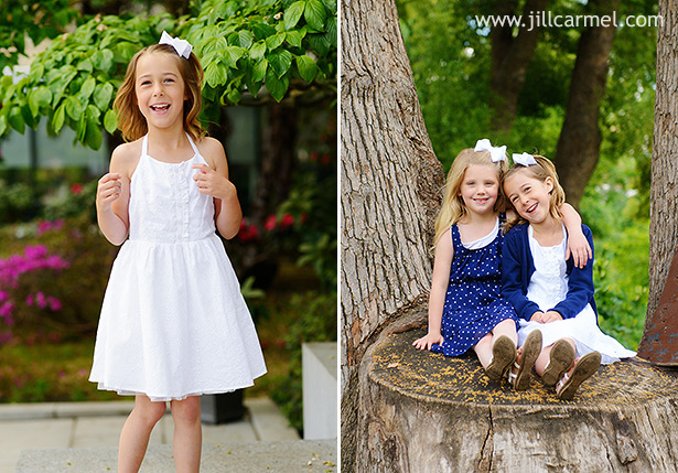 climb up the tree for some pictures with your cousin in pretty blue and white dresses