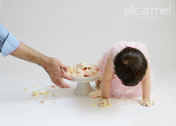 sacramento cake smash photographer studio pink ruffle dress