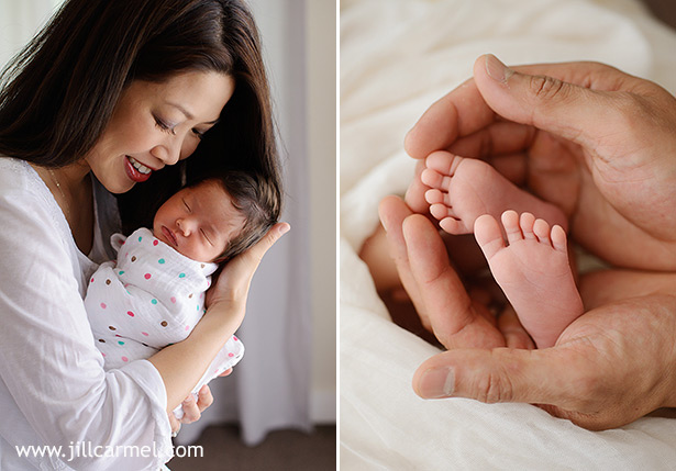 newborn cuddles with mom and sweet baby toes