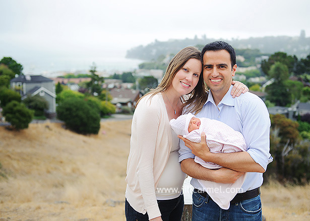 first family portrait in front of a tiburon bay