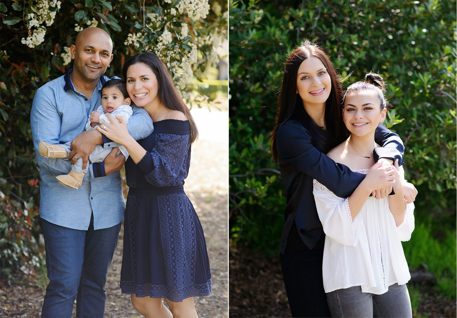 Family photos outdoors in El Dorado Hills wearing a mix of blues and textured clothes