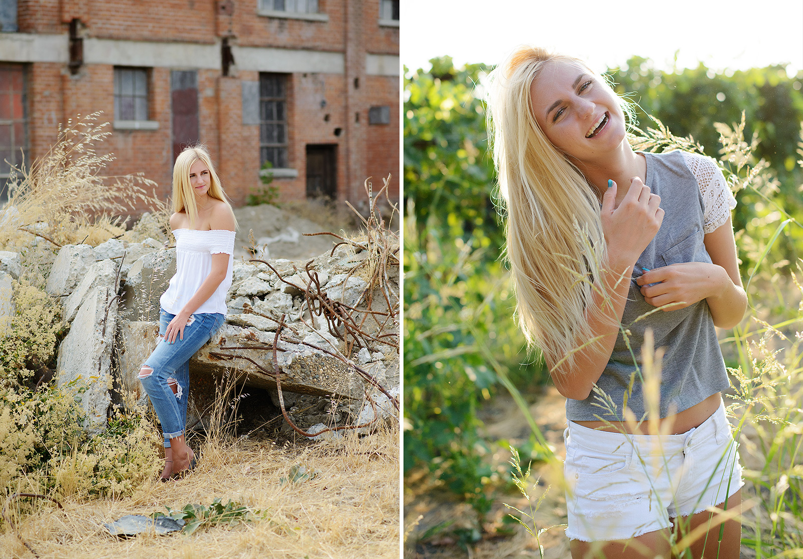 Senior Girl Smiling with Brick and Green Vineyard Winery Location