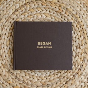 Brown Album Cover Details on Tan Woven Background