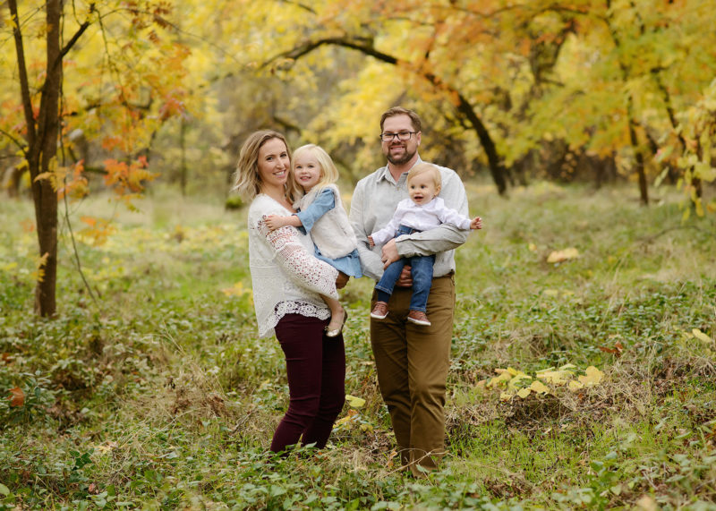 Family Portrait with Son and Daughter in Chico Outdoors with Tree Background