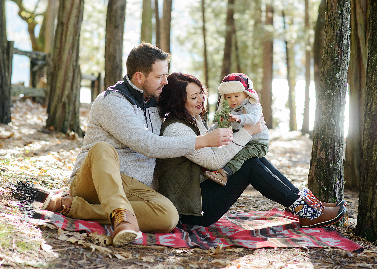 Family Photo Sitting on Southwestern Blanket in Pollock Pines
