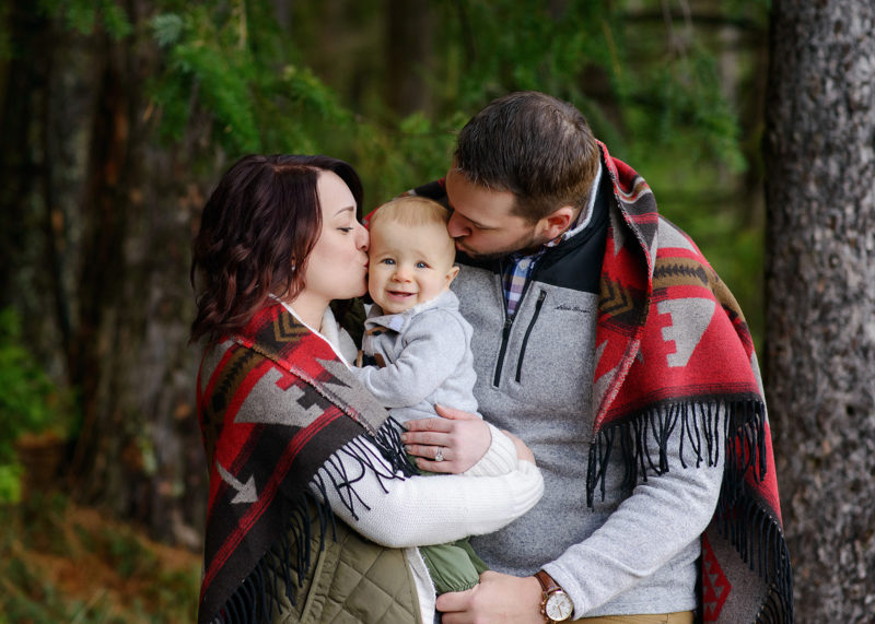 Family Photo with Southwest Print Blanket in Pollock Pines Forest