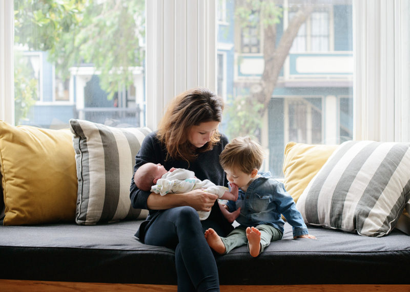 Mom and Big Brother Love New Baby in San Francisco Home
