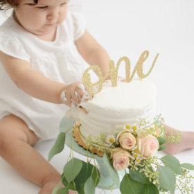 Baby Girl One Year Cake Smash with Flowers