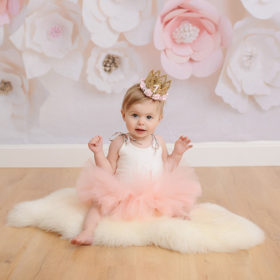 One Year Old Wearing Pink Tutu and Crown