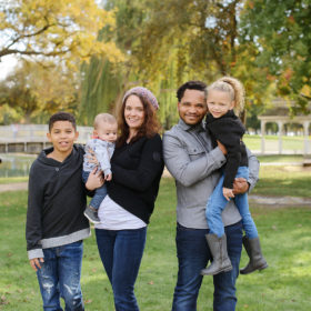 Mixed race Fall family photo outdoors in Sacramento
