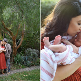 Mom kissing newborn baby girl in Oak Park Sacramento