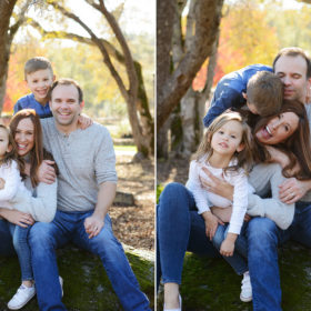 Silly family photo in Sacramento outdoors with foliage