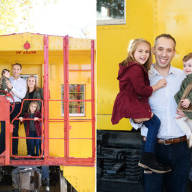 Family hops aboard yellow train in Old Sacramento