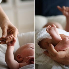 Newborn baby boy close up of hands and feet lifestyle session in Sacramento home
