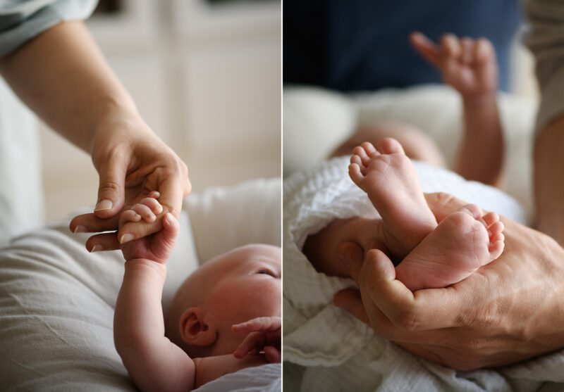 Newborn baby boy close up of hands and feet lifestyle session in Sacramento home