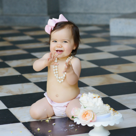 One year old girl cake smash at the State Capitol Sacramento
