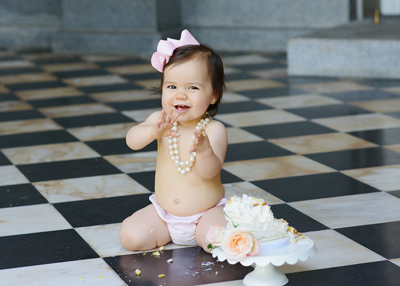 One year old girl cake smash at the State Capitol Sacramento