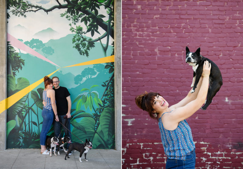 Couple with French Bulldogs in front of Sacramento Midtown Murals