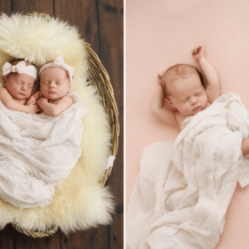 twin girls newborn baby studio photo shoot pink headband