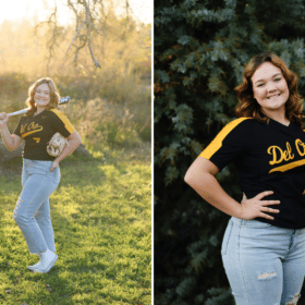 teenage girl senior photos in softball uniform lincoln california