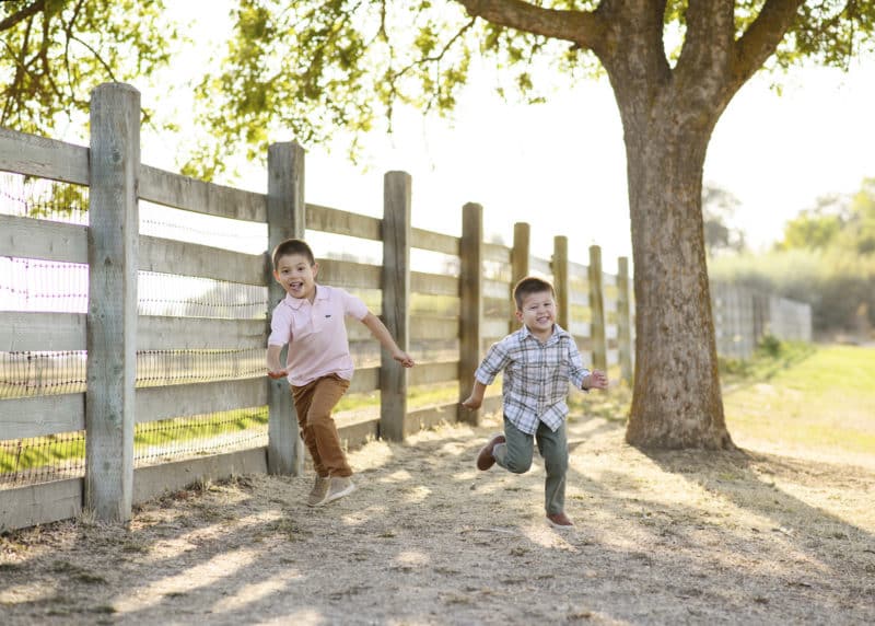 young brothers playing by the farm fence gibson ranch sacramento california