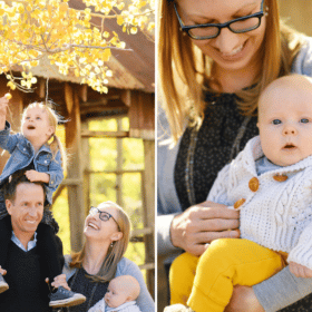 family of four fall photos, mom and baby posing truckee california