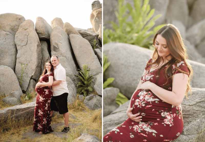 mom and dad, holding pregnant belly during maternity photo session granite bay california