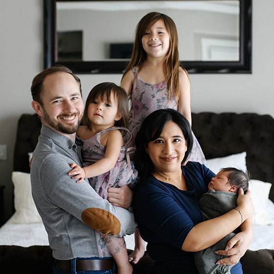 family of five at home newborn session