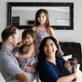 family of five at home newborn session sacramento california