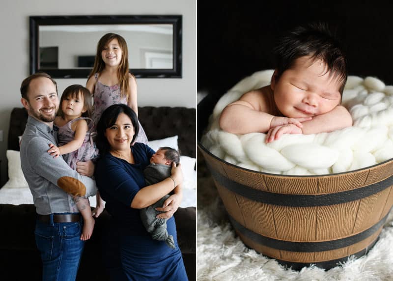 family of five at home newborn session, baby boy sacramento california