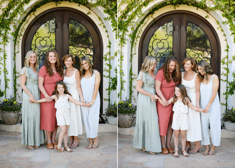 family of women posing in front of door during springtime in el dorado hills california