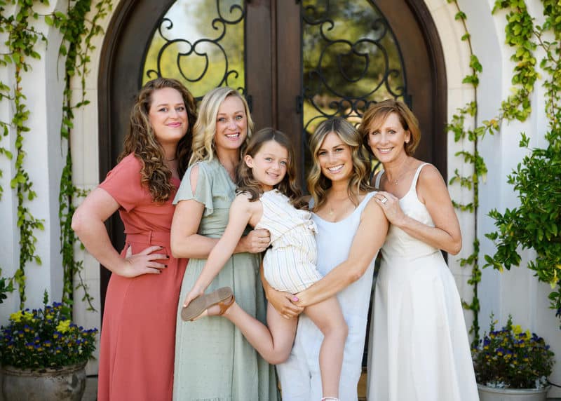 family of four women with young girl in spring photo shoot sacramento california