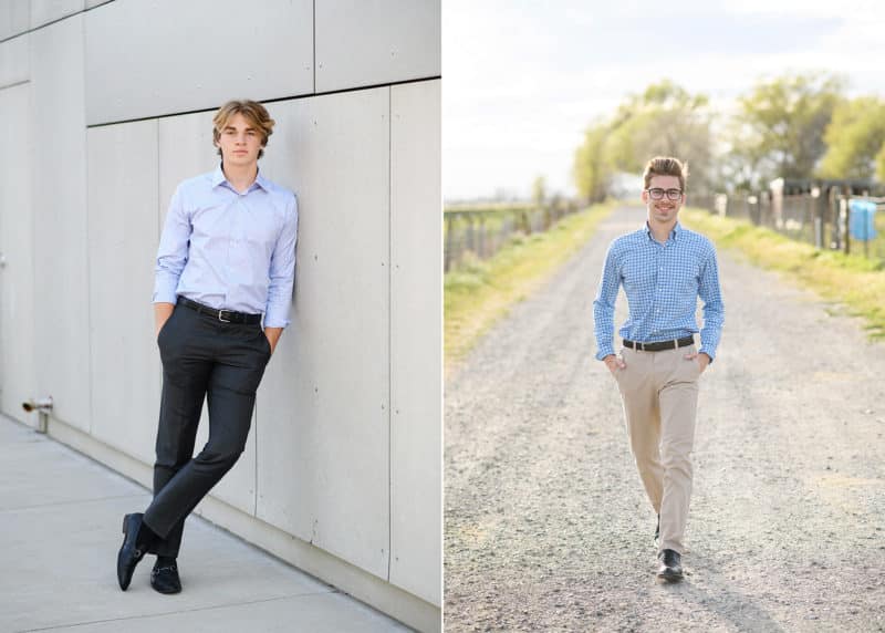 dress up for a more formal look for senior pictures with slacks or khakis for guys