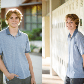 high school senior male photos by school locker and tree sacramento california