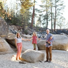 family photos with 2 young daughters at lake tahoe california