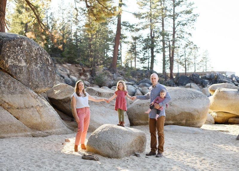 family photos with 2 young daughters at lake tahoe california