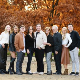 extended family posing together during fall family photos in el dorado hills california