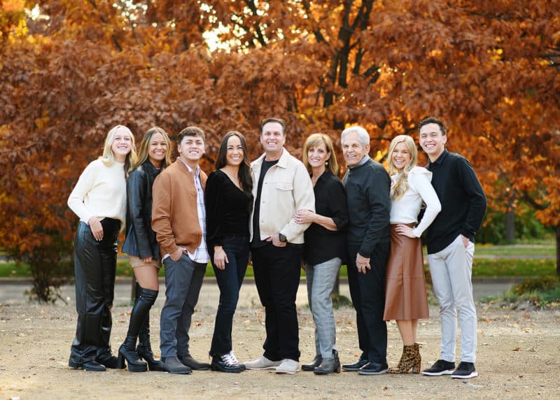 extended family posing together during fall family photos in el dorado hills california