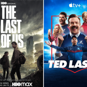 TV posters of The Last Of Us on HBO and Ted Lasso on Apple+