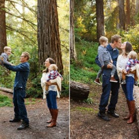 taking fall family photos in the forest region of davis california with redwood trees
