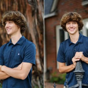 high school senior posing in front of his house during senior portraits in sacramento california