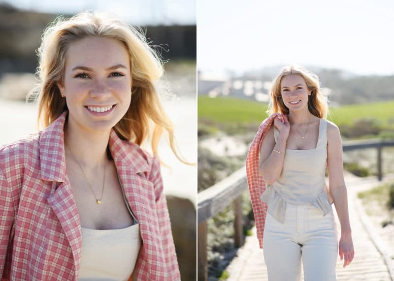 taking senior portraits on the beach in the natural light during spring