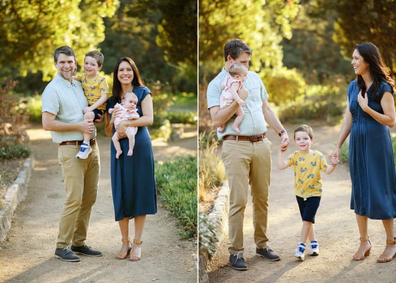 family of four standing on a path in sacramento with a newborn baby