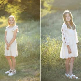 two young girls posing in the green grass during golden hour in davis california