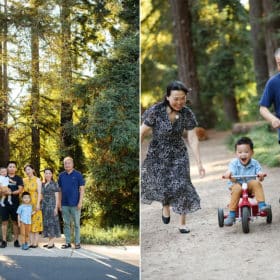 taking family photos with grandparents in davis california, grandma and grandpa chasing after grandson on a bike