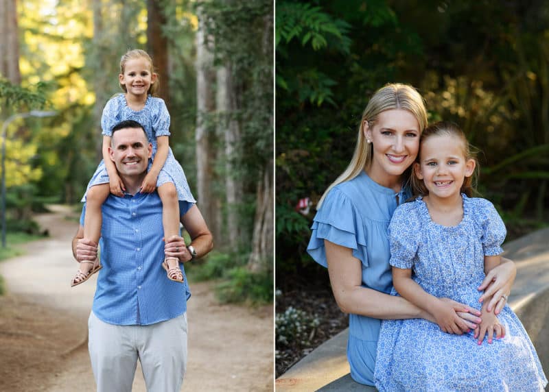 mom and dad with young girl in different poses during photography session in davis california