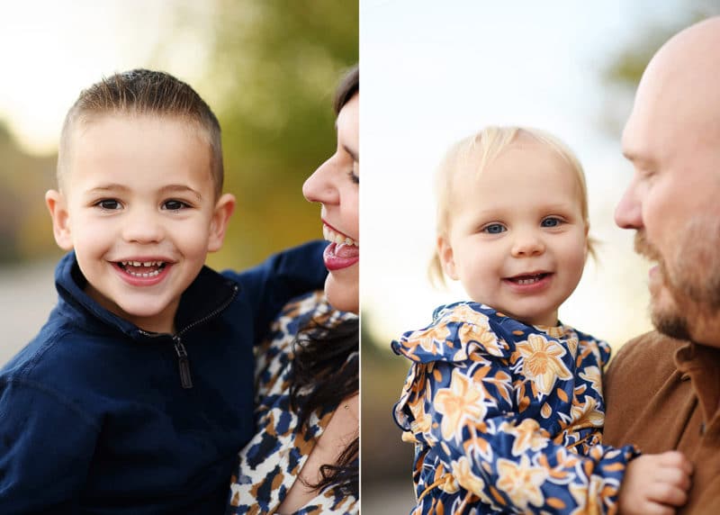 mom holding young son and smiling, dad holding young daughter and smiling at the camera in sacramento california